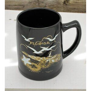 Vintage Black Florida Beer Mug Beach Sea Craetures Scene Large Coffee Cup